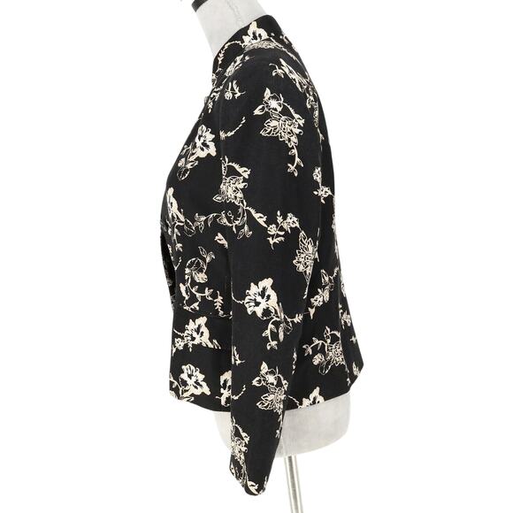 Charter Club Jacket Petites 6P Silk Black Ivory Floral Lined Blazer Vintage - Picture 5 of 13